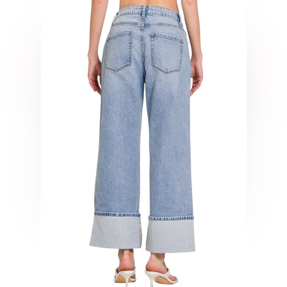 🛍️ 294. Light High Rise Cuffed Wide Leg Denim Pants NWT - Picture 3 of 3